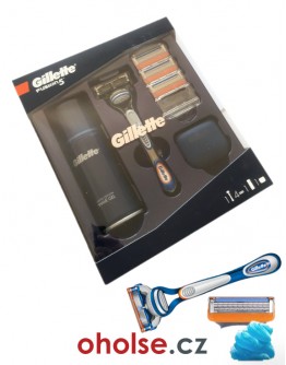 *VÝPRODEJ* DÁRKOVÁ SADA GILLETTE FUSION5 pro muže - holicí strojek, 4 žiletky Fusion5, gel a speciální stojánek